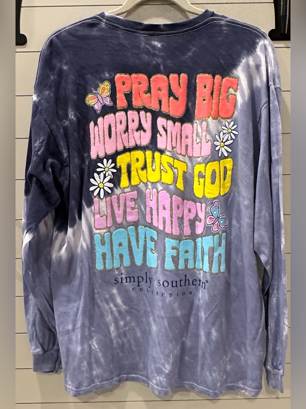 NWT Simply Southern Long-Sleeve Tie-Dye Tee - Pray Big Have Faith SIze XL